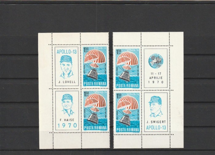ROMANIA 1970 LP 732 a APOLLO 13 BLOC DE 4 TIMBRE CU 4 VINIETE RUPT IN 2 BUCATI ( VEZI FOTO )
