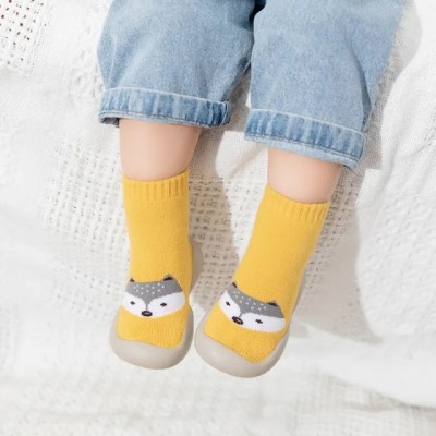 Mocasini galben mustar cu talpa antiderapanta - Happy teddy (Marime foto