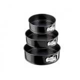 Set 3 forme rotunde pentru tort, otel carbon, antiaderent, negru