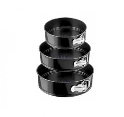 Set 3 forme rotunde pentru tort, otel carbon, antiaderent, negru foto