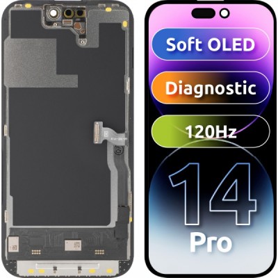 Display cu Touchscreen MP compatibil cu Apple iPhone 14 Pro, cu Rama, Versiune Soft OLED FHD 120Hz Diagnostic, Negru foto