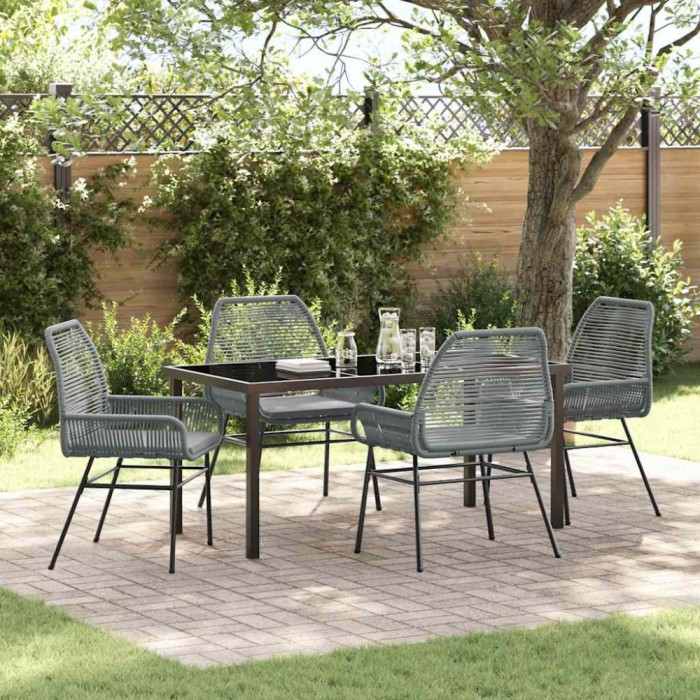 vidaXL Set de masă pentru grădină 5 pcs Gri poliratan