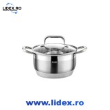 Oala din inox Zass Gourmet ZG-SC 01-26 cu capac, Capacitate 10 L, Otel inoxidabil 304, Capac transparent din sticla, Baza multistrat, Argintiu
