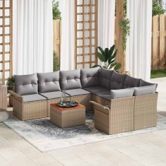 Set de canapele pentru gradina 9 pcs Bej Rattan poli foto