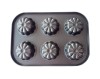 Tava Copt Briose 6 Compartimente, Model Floral, 26.5x18.5cm, Otel PTFE, Gri, Compatibila Cuptor