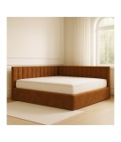 Pat Tapitat De Colt Figo Maro Catifea Premium + Saltea Lux Ortopedica 160x200cm