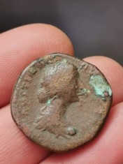 Moneda autentică Imperiul roman, Faustina Minor, 148-153 e.n, As, 27mm,bronz