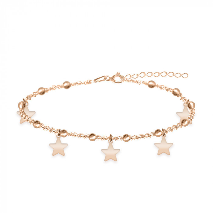 Star Love - Bratara tip salba pentru picior cu stelute din argint 925 placat cu aur roz