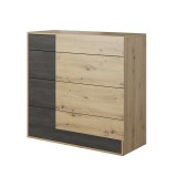 Comoda 4 sertare mdf stejar artisan pin negru norvegian Bafra 100x40x90 cm