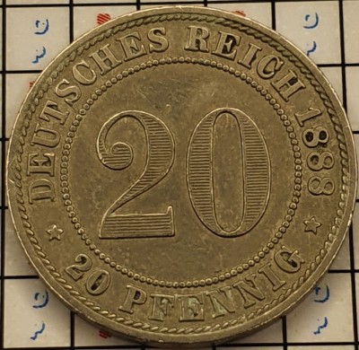 Germania 20 pfennig 1888 A - km 9 - A007 foto