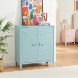 Dulap metalic, en.casa, PXSL-0206 Oripaa, 90 x 80 x 33 cm, otel, gri albastru, cu 1 raft, incuietoare magnetica si usa cu fante pentru aerisire HausGa
