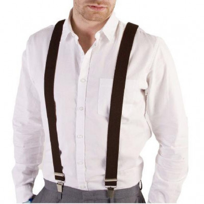 Bretele elegante pentru pantaloni, inguste, tip Y cu 3 catarame, culoare Maro AVX-BQ6E foto
