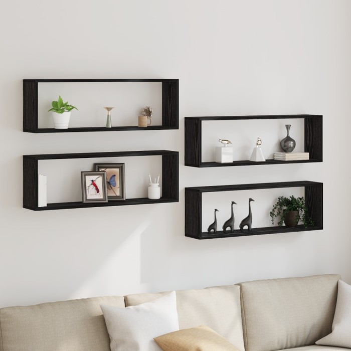 Raft montat pe perete vidaXL Set de 4 Stejar negru Lemn prelucrat