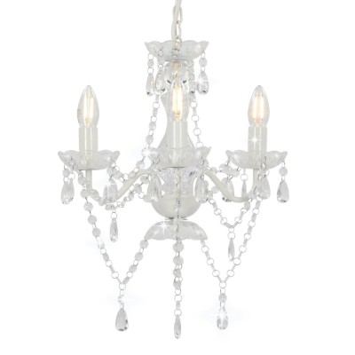Candelabru cu mărgele, alb, rotund, 3 becuri E14 foto