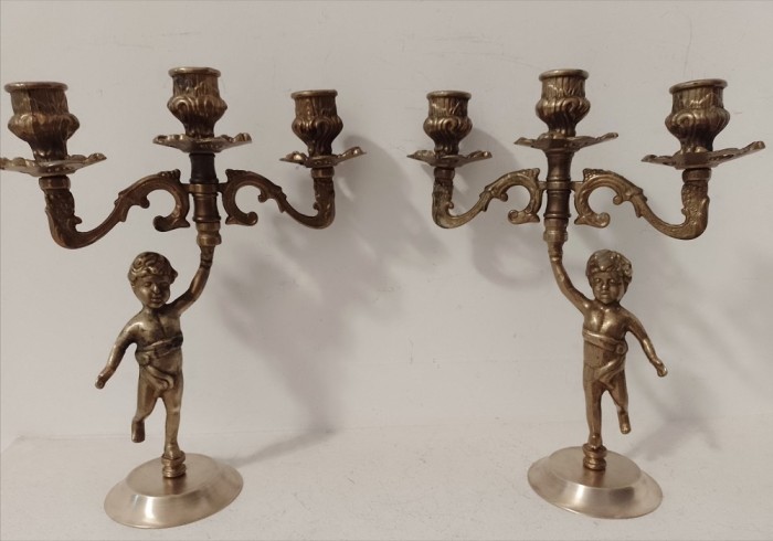 Set superb de 2 sfesnice in stilul Baroc din bronz masiv