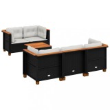 Set mobilier de gradina cu perne, 6 piese, negru, poliratan