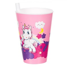 Pahar Magic cu Pai Incorporat - Culoare Unicorn, Capacitate 400ml foto