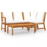 Cumpara ieftin Set mobilier de gradina, 4 piese, perne crem, lemn masiv acacia