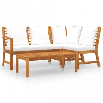 Set mobilier de gradina, 4 piese, perne crem, lemn masiv acacia foto