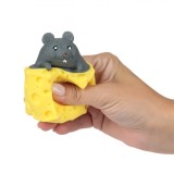 Jucărie Anti-Stres Pop Up, Squeeze, șoricel și Cașcaval, Silicon, 5cm, Gri și Galben