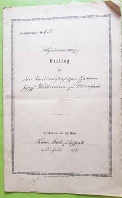F528-I-Regatul BAYERN Document Contract executoriu vechi 1874 stampile sigiliu. foto