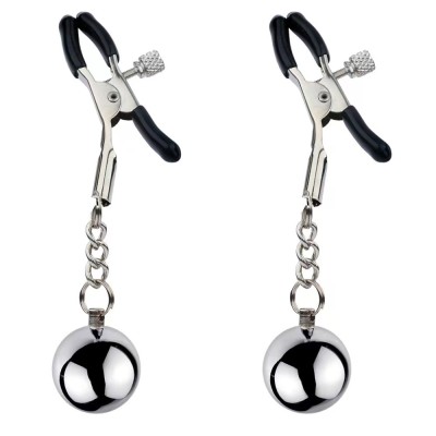 Clame Sfarcuri Clamps with Beads, Argintiu/Negru, Passion Labs, Nipple Stim foto