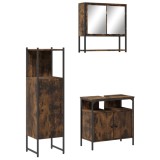 Cumpara ieftin Set mobilier de baie, 3 piese, stejar fumuriu, lemn prelucrat