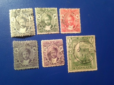 Serie mica Zanzibar 1913-1920 Sultan Chalifa bin Harub 6 valori stampilate foto