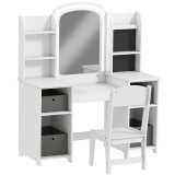 AIYAPLAY Toaletă pentru copii cu taburet și oglindă LED, masă de machiaj pentru 3&ndash;8 ani, 104 x 40 x 112 cm, alb | Aosom Romania