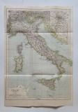 Harta Italia cu planul orasului Roma, litografiata in anul 1895 de G. Freytag &amp; Berndt Wien / Viena, 52,5 x 36 cm, Europa
