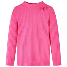 Tricou de copii cu m&acirc;neci lungi, tricot cu nervuri, roz aprins, 128