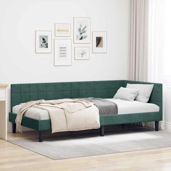 vidaXL Cadru de pat colțar Verde &icirc;nchis 90 x 200 cm Catifea 42016430