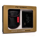 Set Cadou Barbati Peterson: Portofel Piele Naturala + Husa Chei Auto RFID, Cutie Cadou Elegantă