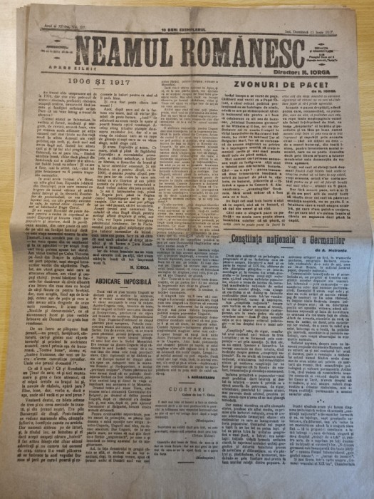 neamul romanesc 11 iunie 1917-discurs regele ferdinad, primul razboi mondial