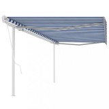 VidaXL Copertină retractabilă automat, cu st&acirc;lpi, albastru&amp;alb, 5x3 m