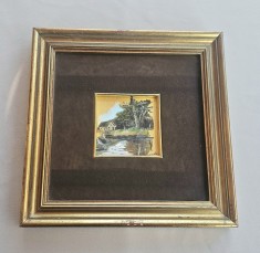 TABLOU VINTAGE REALIZAT IN TEHNICA ULEI PE FOIȚĂ DE AUR