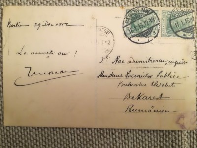 CP 1912 Berlin - Bukarest, ing. Nae Dumitrescu, Ministerul Lucrărilor Publice foto