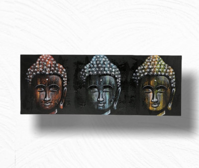 Tablou pictat manual 3 Faces Buddha Tip 3, XL foto