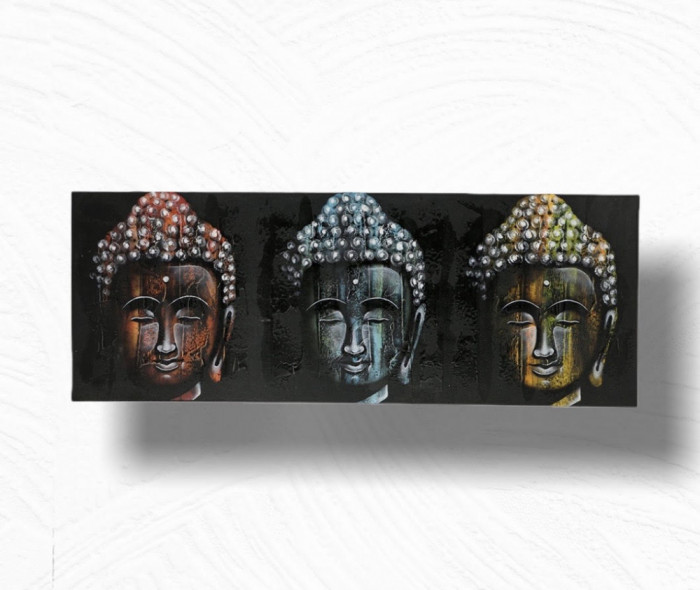 Tablou pictat manual 3 Faces Buddha Tip 3, XL