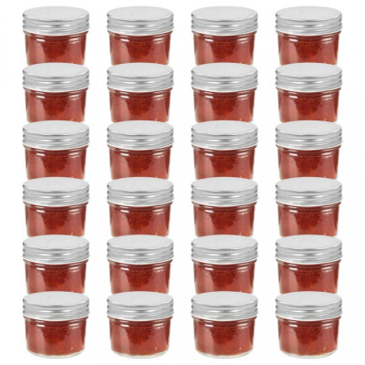 vidaXL Borcane din sticlă pentru gem cu capac argintiu 24 buc. 110 ml 50792 foto