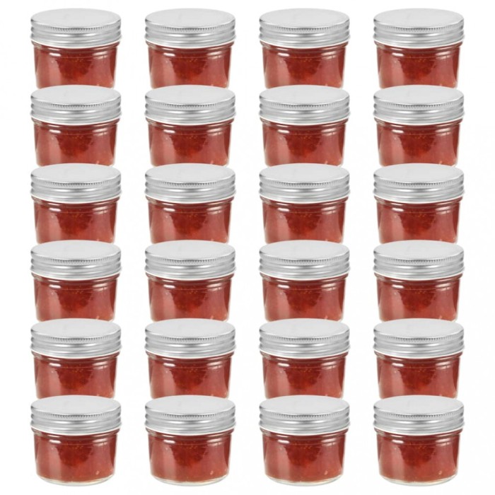 vidaXL Borcane din sticlă pentru gem cu capac argintiu 24 buc. 110 ml 50792