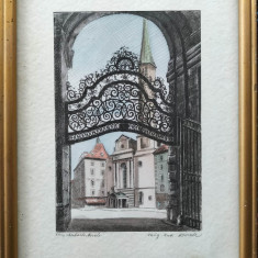 Novak-"Viena, Michaelerkirche", gravură color, semnată