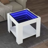 vidaXL Măsuță de cafea cu LED, alb, 53x53x45 cm, lemn prelucrat 847539