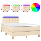 Cumpara ieftin Pat cu arcuri, saltea si LED, crem, 120x200 cm, textil