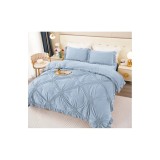Cumpara ieftin Lenjerie de Pat, 4 Piese din Catifea, cu Volanase, pentru Pat dublu, Gri Albastrui - FR150