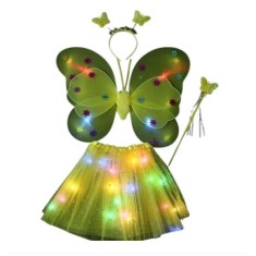 Costum Fluturas cu Aripi Modelabile Luminoase pentru Copii, Cyrax, Fusta din Tul cu Lumini, Bagheta si Bentita, 4 piese, Pentru Halloween, Roleplay, C
