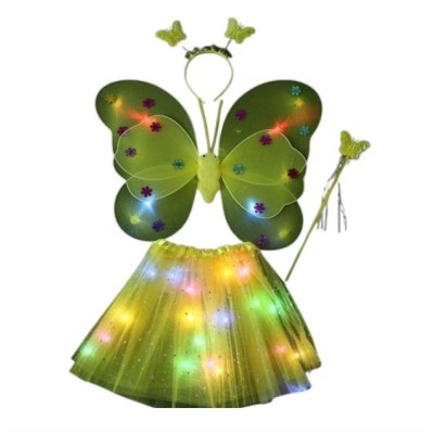 Costum Fluturas cu Aripi Modelabile Luminoase pentru Copii, Cyrax, Fusta din Tul cu Lumini, Bagheta si Bentita, 4 piese, Pentru Halloween, Roleplay, C foto