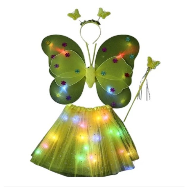 Costum Fluturas cu Aripi Modelabile Luminoase pentru Copii, Cyrax, Fusta din Tul cu Lumini, Bagheta si Bentita, 4 piese, Pentru Halloween, Roleplay, C