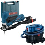 Bosch GST 90 E + GAS 12-25 PL - Fierastrau pendular 650 W valiza plastic + Aspirator umed-uscat 1250 W 200 mbar 25 l priza scule electrice