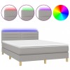 Pat cu arcuri, saltea si LED, gri deschis, 140x190 cm, textil